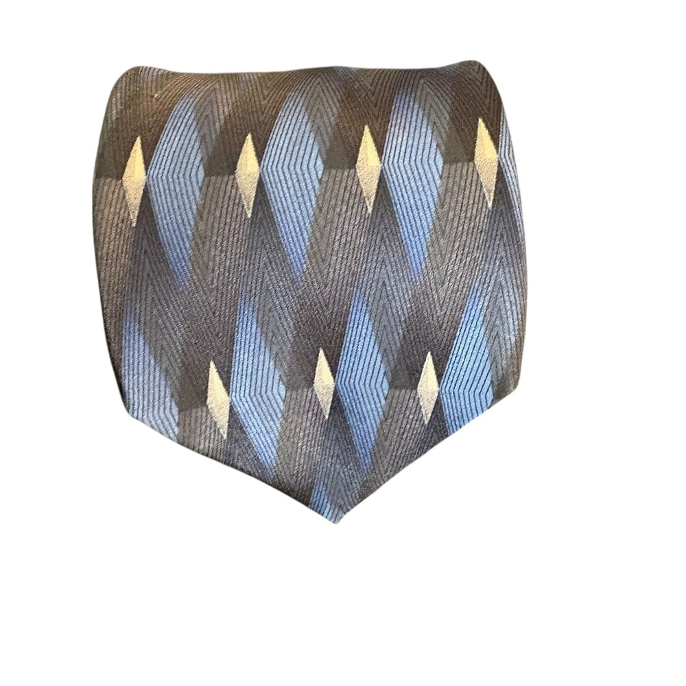Mark Jason Handmade 100% Silk Geometric Tie - 53.5" x 2.75"‎ Blue/Brown